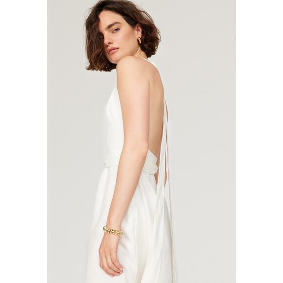 Saunders Collective White Halter Linen Blend Sleeveless Midi Dress Size 4 - Picture 4 of 13